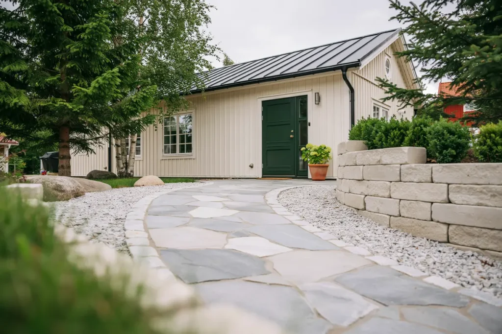 stensatt entr g ng och ny st dmur vid villa i br sarp tomelilla