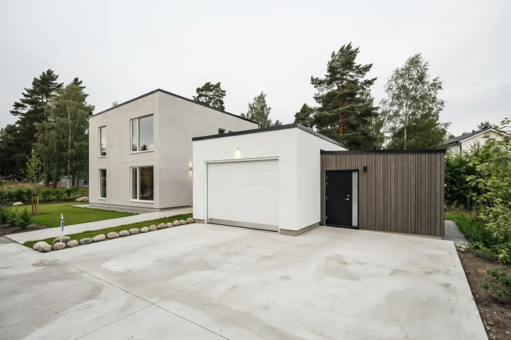 nybyggt garage med f rr d vid villa i br sarp
